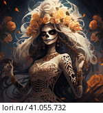 la catrina jovial skeleton death goddess dnd. Generative AI. Стоковое AI-изображение, AI-художник Ирина Ручушкина / Фотобанк Лори