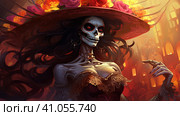 la catrina jovial skeleton death goddess dnd. Generative AI. Стоковое AI-изображение, AI-художник Ирина Ручушкина / Фотобанк Лори