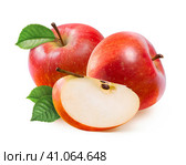 Red Jonathan apples and quarter slice isolated on white. Стоковое фото, фотограф Катерина Ковалева / Фотобанк Лори