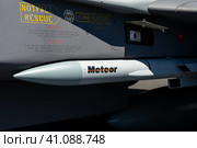BERLIN, GERMANY - JUNE 23, 2022: The active radar guided beyond-visual-range air-to-air missile (BVRAAM) - Meteor of multirole fighter Eurofighter Typhoon. Exhibition ILA Berlin Air Show 2022. Редакционное фото, фотограф Sergey Kohl / Фотобанк Лори