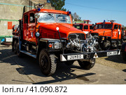 FINOWFURT, GERMANY - APRIL 22, 2023: Fire truck IFA G5 TLF 15. Meeting of fans of retro cars of the Eastern bloc (Ostfahrzeugtreffen). Редакционное фото, фотограф Sergey Kohl / Фотобанк Лори