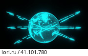 Abstract Digital Futuristic global planet Earth world map Hologram with orbits HARD Sci-fi on black background 3D rendering. modern business and technology concept. Стоковое видео, видеограф Ирина Ткачук / Фотобанк Лори