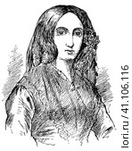 Portrait of Amantine Lucile Aurore Dupin (George Sand) - a French novelist, memoirist, and socialist. Illustration of the 19th century. White background. Стоковая иллюстрация, иллюстратор Sergey Kohl / Фотобанк Лори