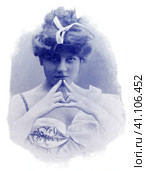 Portrait of the Parisian chansonette Elsa de Mendes. Image from the illustrated Franco-German theater magazine "Das Album", 1898. Стоковая иллюстрация, иллюстратор Sergey Kohl / Фотобанк Лори
