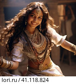 Indian girl dancing national dance. Стоковое AI-изображение, AI-художник Кирилл Черезов / Фотобанк Лори