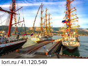 Russian sailing ships in the port of Novorossiysk (2014 год). Редакционное фото, фотограф Владимир Ушаров / Фотобанк Лори