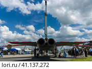 BERLIN, GERMANY - JUNE 02, 2016: Multirole, strike aircraft Panavia Tornado IDS. German Air Force (Luftwaffe). Rear view. Exhibition ILA Berlin Air Show 2016. Редакционное фото, фотограф Sergey Kohl / Фотобанк Лори