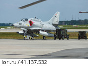 BERLIN, GERMANY - JUNE 03, 2016: Single seat subsonic carrier-capable attack aircraft McDonnell Douglas A-4N Skyhawk. Exhibition ILA Berlin Air Show 2016. Редакционное фото, фотограф Sergey Kohl / Фотобанк Лори
