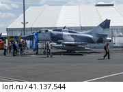 BERLIN, GERMANY - JUNE 03, 2016: Single seat subsonic carrier-capable attack aircraft McDonnell Douglas A-4N Skyhawk. Exhibition ILA Berlin Air Show 2016. Редакционное фото, фотограф Sergey Kohl / Фотобанк Лори