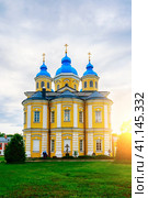 Cathedral in the name of the Nativity of the Blessed Virgin Mary Konevsky monastery on the island of Konevets on Lake Ladoga - Russia. Bell tower above the entrance to the territory of the monastery (2023 год). Стоковое фото, фотограф Оксана Медведева / Фотобанк Лори