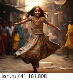 Indian girl dancing national dance. Стоковое AI-изображение, AI-художник Кирилл Черезов / Фотобанк Лори