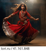Indian girl dancing national dance. Стоковое AI-изображение, AI-художник Кирилл Черезов / Фотобанк Лори