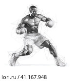Male boxer linear art illustration. Стоковое AI-изображение, AI-художник Ирина Ручушкина / Фотобанк Лори