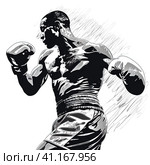 Male boxer linear art illustration. Стоковое AI-изображение, AI-художник Ирина Ручушкина / Фотобанк Лори