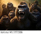 A group of gorillas. Стоковое AI-изображение, AI-художник Кирилл Черезов / Фотобанк Лори