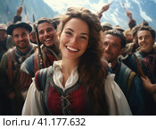 A group of Austrians in national dress. Стоковое AI-изображение, AI-художник Кирилл Черезов / Фотобанк Лори