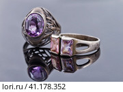 silver rings old style with purple gems. Стоковое фото, фотограф Сергей Сергеев / Фотобанк Лори