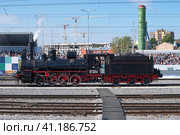 Старинный русский паровоз Ов.324 (Овечка) на  шоу ретро локомотивов.  Железнодорожный форуме "PRO.Движение.EXPO". Санкт-Петербург (2022 год). Редакционное фото, фотограф Виктор Карасев / Фотобанк Лори