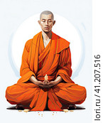 A Buddhist monk stands and meditates. Created by AI. Стоковое AI-изображение, AI-художник Ярославский Максим / Фотобанк Лори