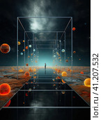 Conceptual space representing a combination of different geometric shapes. Generated by AI. Стоковое AI-изображение, AI-художник Ярославский Максим / Фотобанк Лори