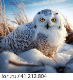 Полярная сова (Snowy owl, Bubo scandiacus, Nyctea scandiaca). Generative AI. Стоковое AI-изображение, AI-художник Щеголева Ольга / Фотобанк Лори