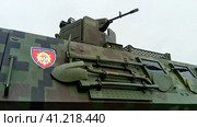 Belgrade / Serbia - November 9, 2019: Wheeled armored combat vehicles have several advantages compared to tracked vehicles. Long service life and high technical reliability. An armored transport. Редакционное фото, фотограф Юлия Петровская / Фотобанк Лори