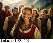 A group of Austrians in national dress. Стоковое AI-изображение, AI-художник Кирилл Черезов / Фотобанк Лори