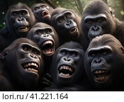 A group of gorillas. Стоковое AI-изображение, AI-художник Кирилл Черезов / Фотобанк Лори