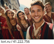 A group of Austrians in national dress. Стоковое AI-изображение, AI-художник Кирилл Черезов / Фотобанк Лори