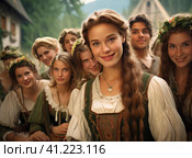 A group of Germans in national dress. Стоковое AI-изображение, AI-художник Кирилл Черезов / Фотобанк Лори