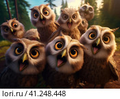 A group of owls. Стоковое AI-изображение, AI-художник Кирилл Черезов / Фотобанк Лори