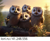 A group of owls. Стоковое AI-изображение, AI-художник Кирилл Черезов / Фотобанк Лори