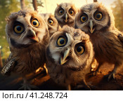 A group of owls. Стоковое AI-изображение, AI-художник Кирилл Черезов / Фотобанк Лори