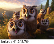 A group of owls. Стоковое AI-изображение, AI-художник Кирилл Черезов / Фотобанк Лори