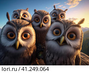 A group of owls. Стоковое AI-изображение, AI-художник Кирилл Черезов / Фотобанк Лори