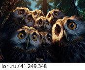 A group of owls. Стоковое AI-изображение, AI-художник Кирилл Черезов / Фотобанк Лори