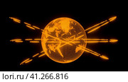 Abstract Digital Futuristic global planet Earth world map orange Hologram with orbits HARD Sci-fi on black background 3D rendering. modern business and technology concept. Стоковое видео, видеограф Ирина Ткачук / Фотобанк Лори