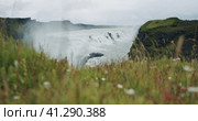 Powerful Gullfoss waterfall. Scenic footage of beautiful nature landscape. Стоковое фото, фотограф Igor Tichonow / Фотобанк Лори
