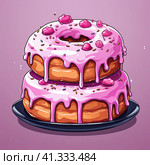 Fresh donuts covered with pink glaze on a uniform background. Generated by AI. Стоковое AI-изображение, AI-художник Ярославский Максим / Фотобанк Лори
