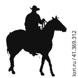 Cowboy riding a horseback. Стоковая иллюстрация, иллюстратор Долотова Елена Викторовна / Фотобанк Лори