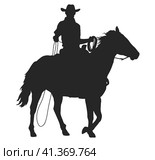 Cowboy with lasso riding a horse. Стоковая иллюстрация, иллюстратор Долотова Елена Викторовна / Фотобанк Лори