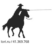 Cowboy with lasso riding a horse. Стоковая иллюстрация, иллюстратор Долотова Елена Викторовна / Фотобанк Лори