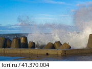 Concrete breakwater at the coast of the sea. Стоковое фото, фотограф Долотова Елена Викторовна / Фотобанк Лори