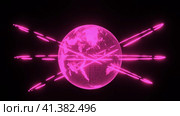 Abstract Digital Futuristic global planet Earth world map pink Hologram with orbits HARD Sci-fi on black background 3D rendering. modern business and technology concept. Стоковое видео, видеограф Ирина Ткачук / Фотобанк Лори