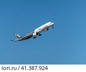 Moscow Russia Zhukovsky Airfield 31 August 2019: Airbus A350-900 civil airliner the international aerospace salon MAKS-2019. Стоковое фото, фотограф Фотограф / Фотобанк Лори