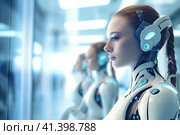 Девушка - киборг (репликант) работает в кол-центре. Generative AI. Стоковое AI-изображение, AI-художник Щеголева Ольга / Фотобанк Лори