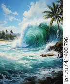 A huge blue ocean wave. Generated by AI. Стоковое AI-изображение, AI-художник Ярославский Максим / Фотобанк Лори