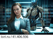 Молодая женщина и робот. Generative AI. Стоковое AI-изображение, AI-художник Щеголева Ольга / Фотобанк Лори