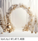 Frame for Christmas decoration with white and gold objects, generated by AI. Стоковое AI-изображение, AI-художник Мария Шадрина / Фотобанк Лори