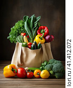 A variety of fresh vegetables in a craft eco-friendly package. Generated by AI. Стоковое AI-изображение, AI-художник Ярославский Максим / Фотобанк Лори
